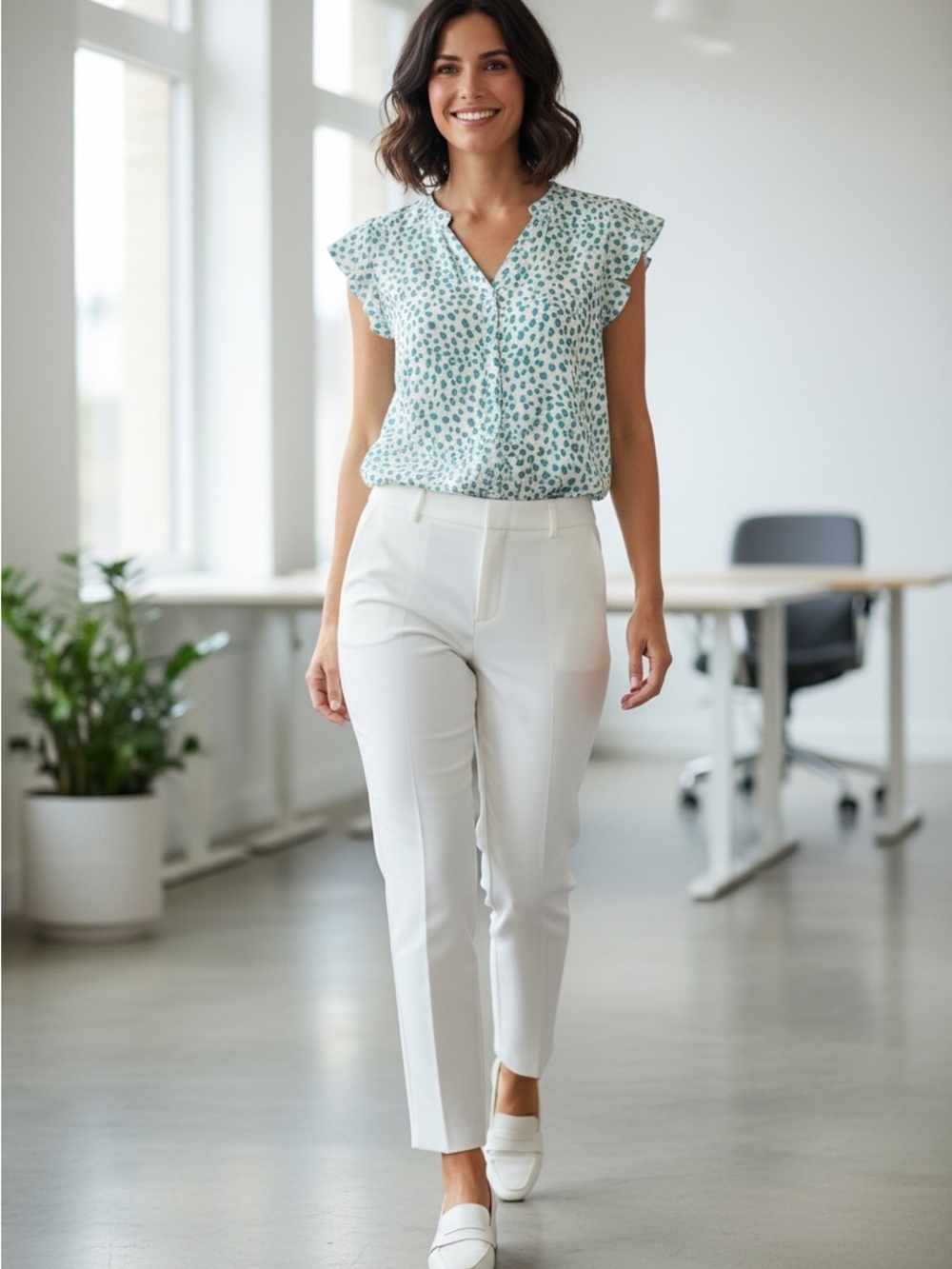 Joie White & Blue Leopard Print Silk | Button Front | Cap Sleeve Blouse | XS